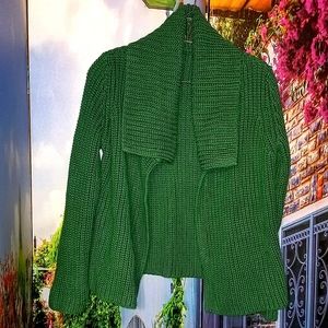 Forest Green Cable Knit Sweater Cardigan. Lovely High Neck Collar (make an offer